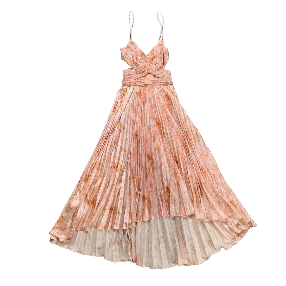 Amur Dress Women 0 Bellini Lumi Silk Waist Cutout Crisscross Pleated Floral Maxi